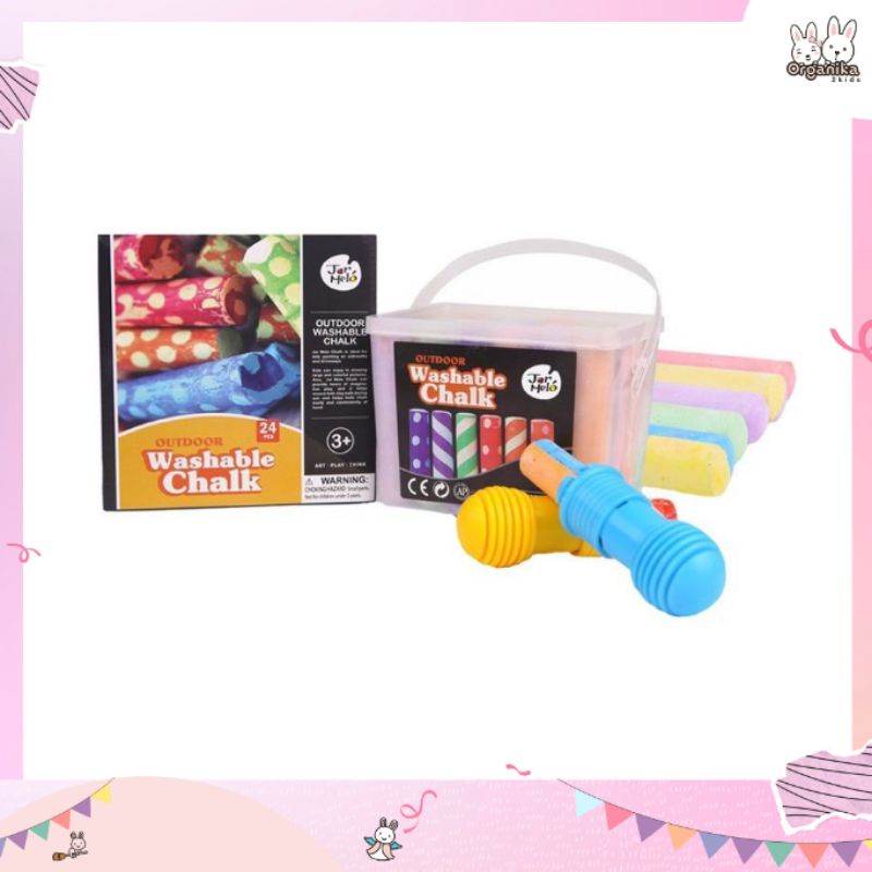 สีชอล์คขนาดใหญ่ 24 แท่ง พร้อมที่จับชอล์ก 2 ด้ามแบรนด์ Joan Miro - Washable Sidewalk Chalk - 24 Colors with 2 Holders