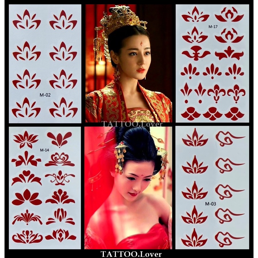 สติ๊กเกอร์แทททูติดหน้าผากสไตล์สาวจีนโบราณ/นางรำ Tattoo Sticker สติ๊กเกอร์รอยสักปลอมชั่วคราวกันน้ำได้