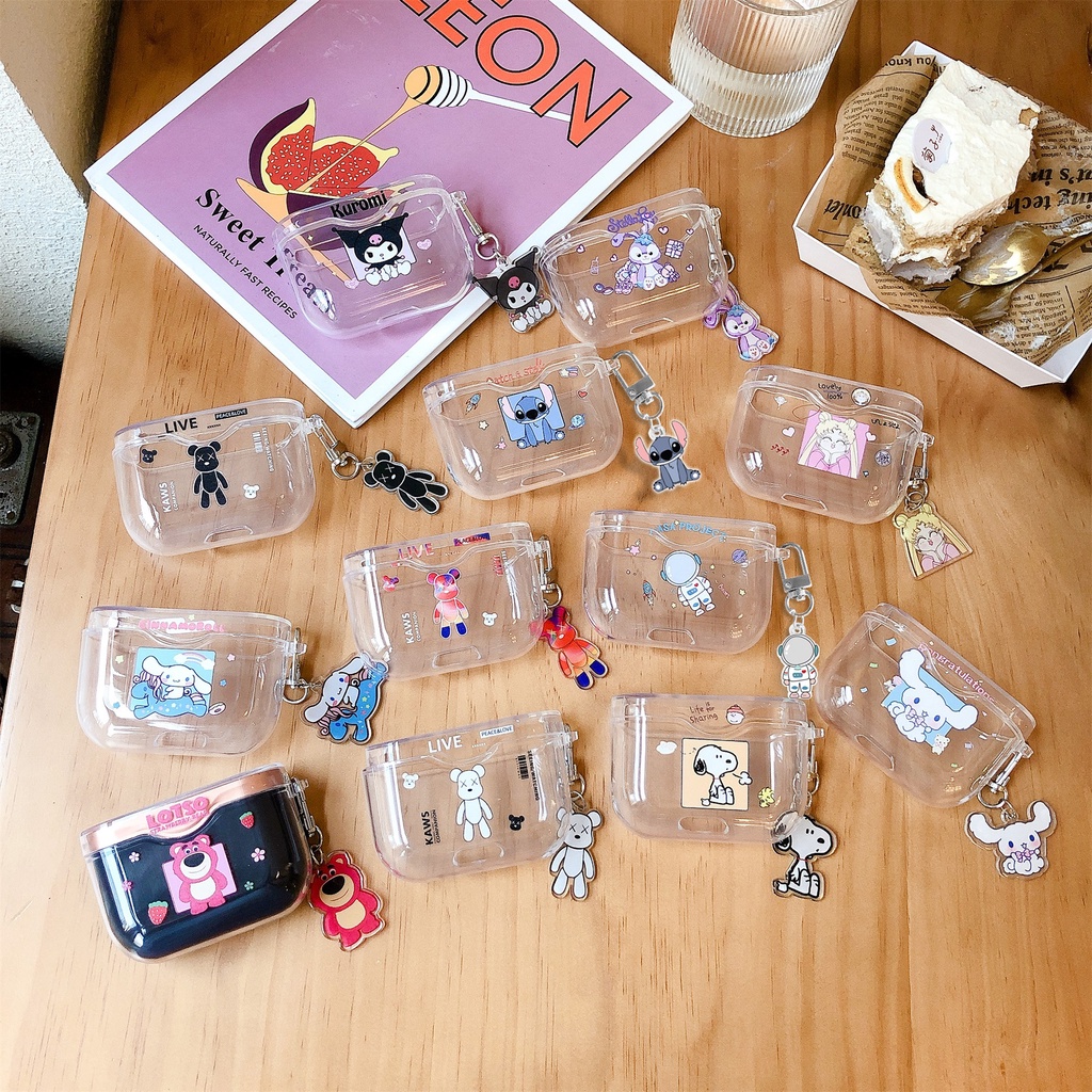 Sony WF-1000XM3 TWS เคสป้องกันชุดหูฟัง กล่องชาร์จ ฝาครอบนุ่ม การ์ตูน เคส TPU ใส + พร้อมจี้ เปลือกชาร