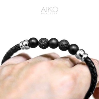 The Leather With Stone กำไลหินมิกซ์หนัง (Black Onyx)