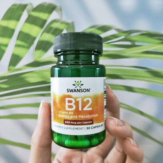 วิตามินบี 12 ชนิดการดูดซึมสูง B-12 Energy and Metabolism, as Cyanocobalamin 500 mcg 30 Capsules (Swanson®) B12 B 12