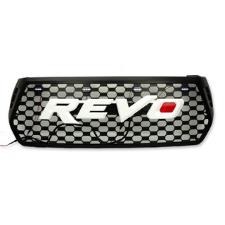 กระจังหน้า V2 โลโก้ "REVO" สีขาว+แดง แบบมีไฟ LED สีดำ สำหรับ Toyota Hilux Revo Rocco ปี 2018-2019