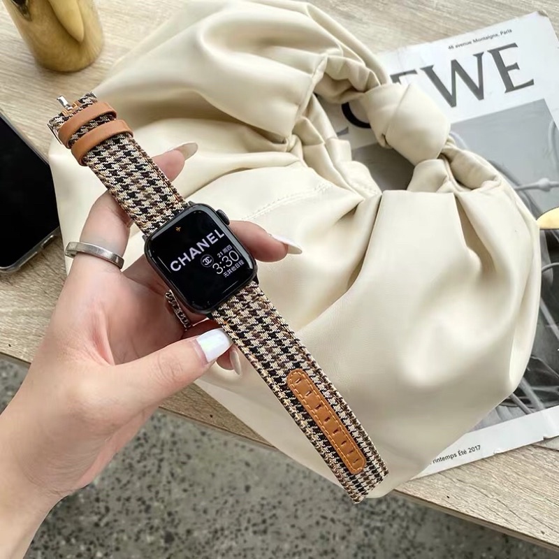 [ พร้อมส่งในไทย งานใหม่ ] สายหนังลายตาราง BB For Smart Watch 7 6 5 4 3 2 1 Se T500 X8Max HW37 HW22pl