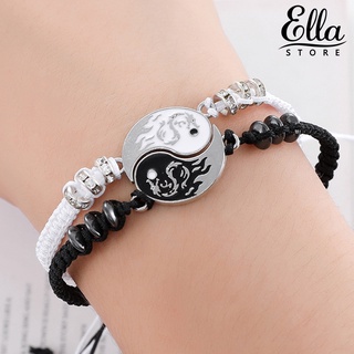 Ellastore123 สร้อยข้อมือถัก จี้ทรงกลม สไตล์ชนเผ่า เรโทร ปรับได้ สําหรับวันวาเลนไทน์