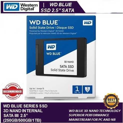 WD BLUE SERIES SSD 3D NAND SATA ภายใน III 2.5 ”Sata/ M.2 SATA (250GB/500GB/1TB)