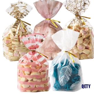 (QETY)Creative Cookie Candy Bags 50pcs Wedding Birthday Favors Party Plume Plastic Bag