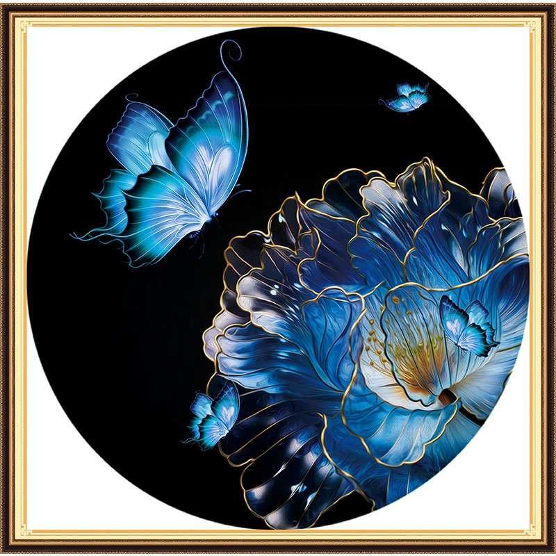 *พร้อมส่ง* ชุดปักครอสติช ลายผีเสื้อกับดอกไม้ (ปักเต็มผืนผ้า ไม่มีเดินเส้น ผ้า11CTพิมพ์ลาย ปัก 3 เส้นเล็ก) ขนาด 50*50 ซม