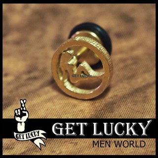 E8746จิวเกาหลี จิวแฟชั่น GET LUCKY ตุ้มหูผุ้ชาย จิวหู สีดำ(1ชิ้น) ต่างหูผู้ชาย