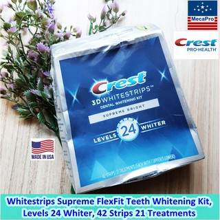 Crest® Whitestrips Supreme Bright Teeth Whitening Kit, Levels 24 Whiter, 42 Strips 21 Treatments แผ่นฟอกฟันขาว