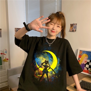 Harajuku การ์ตูนพิมพ์ Sailor Moon เสื้อก๋วยเตี๋ยวแขนสั้นเสื้อยืดฤดูร้อน Streetwear สาวน่ารักเสื้อยืด