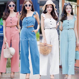 hbstation.shop เสื้อผ้าผู้หญิง ชุด Set 2 ชิ้น  สีโอรส น้ำเงิน ขาว ฟ้า พร้อมส่ง