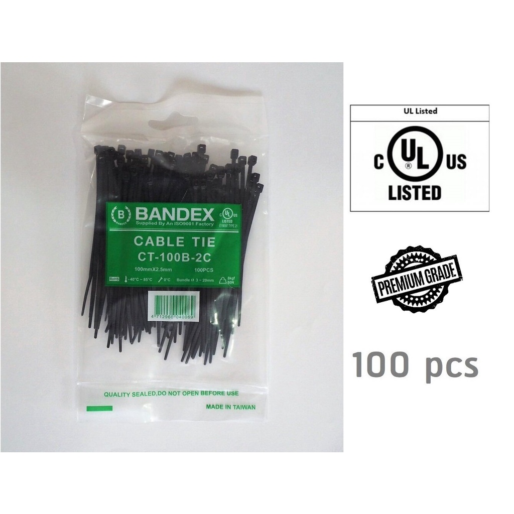 BANDEX CABLE TIE เคเบิ้ลไทร์ เคเบิ้ลไท สายรัด คุณภาพดี แข็งแรง มีหลายขนาดให้เลือกภายใน สีดำ (100เส้นต่อแพ็ค)