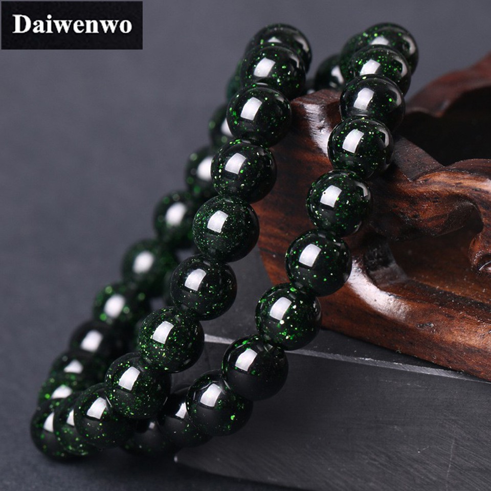 สร้อยข้อมือลูกปัดหินทรายสีเขียวธรรมชาติผู้ชายและผู้หญิง 6-12 มม