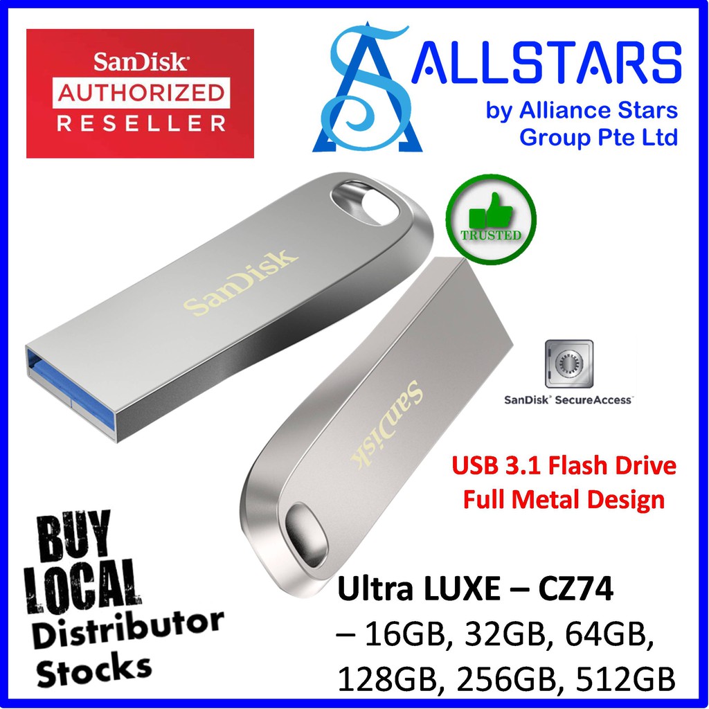 แฟลชไดรฟ์ SanDisk CZ74 Ultra Luxe USB3.1 (SDCZ74) (ช้อยส์ 16GB / 32GB / 64GB / 128GB / 256GB / 512GB
