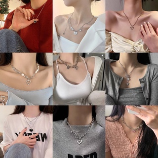 Fashion Punk Hollow Out Love Pendant Womens Accessories Semi Pearl  Alloy Chain Personalized Geometric Simple Necklace