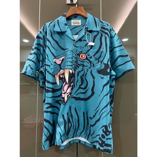 WACKO MARIA + TIM LEHI BLUE TIGER FACE PRINT SHORT SLEEVE HAWAIIAN SHIRT เสื้อเชิ้ตแขนสั้น แบรนด์แวคโค มาเรีย ลายปริ้นท์