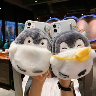 Plush Cute Penguin เคสโทรศัพท์แบบนิ่ม OPPO Reno 4 3 Pro 2Z 2F ACE A92S A52 A72 A8 A31 A91 A9 A5 2020 F15 A11X Find X2 Pro Crossbody Cartoon Phone Case