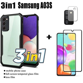 Samsung GalaxyA03S A 03S A03 S Shockproof Phone Case+tempered glass film+Camera lens film