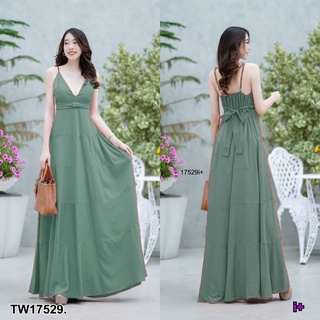 SS17529 แม็กซี่เดรส สายเดี่ยว สีพื้น สายปรับได้ Spaghetti strap maxi dress, solid color, adjustable straps.