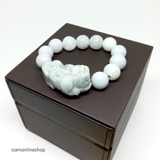 JADE หยกพม่าแท้ โทนสีขาว ประดับปี่เซียะเรียกทรัพย์ ขนาด 14 มม. by siamonlineshop