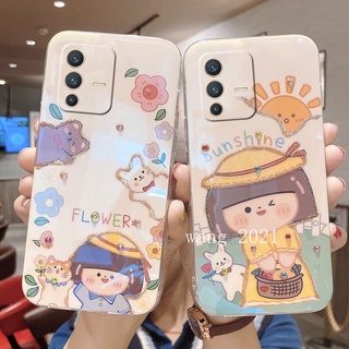 In Stock New Casing เคส Vivo V23 V23 Pro 5G Phone Case Rhinestone Cute Flower Girl Cartoon Protective Soft Case Back Cover เคสโทรศัพท