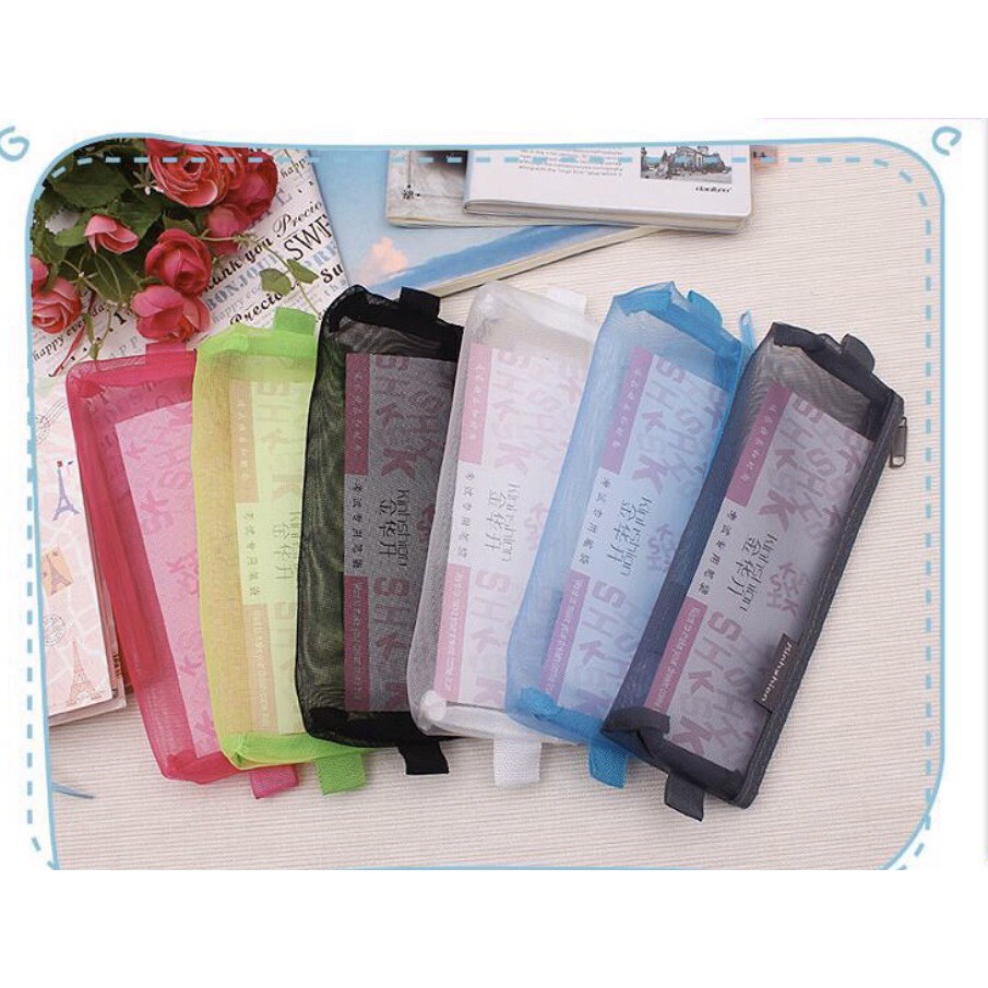 กระเป๋าดินสอ ตาข่าย 9 x 21 ซ.ม. ( ราคา 19 บาท ) มี 6 สี งานจริงสุดน่ารัก กระเป๋าดินสอแบบผ้า ตาข่ายใส