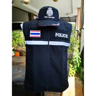 เสื้อกั๊กตำรวจ+หมวก+อาร์ม599฿ ครบเซ็ทตามภาพ เสื้อกั๊กPolice พร้อมหมวก และอาร์ม หน้าหลัง