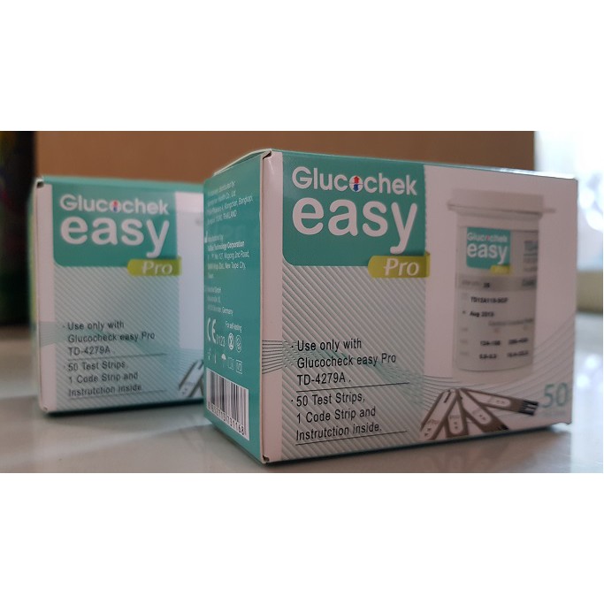 Glucochek Easy Pro แผ่นตรวจน้ำตาล/แผ่นตรวจเบาหวาน กลูโคเช็ค อีซี่โปร รุ่น TD-4279A กล่องละ 50 ชิ้น (2กล่อง)exp.02/2027