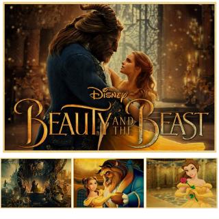 โปสเตอร์กระดาษคราฟท์ ลาย Beauty and Beast สไตล์วินเทจ สําหรับตกแต่งผนังบ้าน คาเฟ่ บาร์ ห้องนั่งเล่น