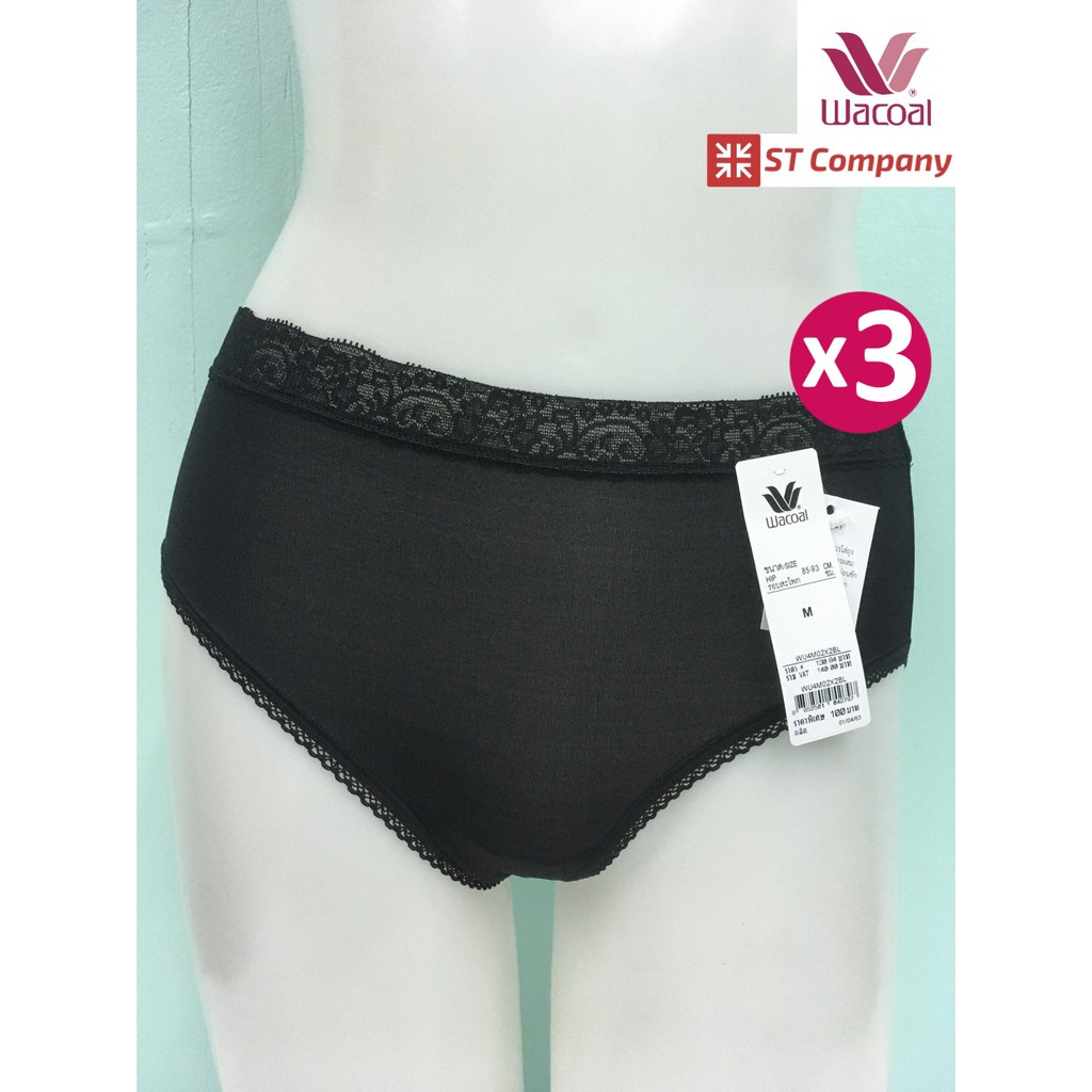 กางเกงใน Wacoal Panty ขอบลูกไม้ ทรงเต็มตัว สีดำ (3 ตัว) รุ่น WU4M02 กางเกงในผู้หญิง ผู้หญิง วาโก้ เต็มตัว ชุดชั้นใน