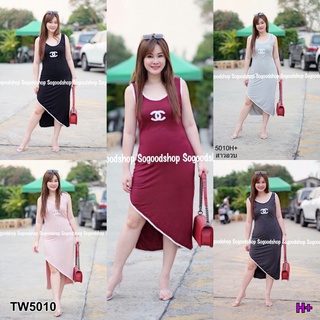 MM5010 แม็กซี่เดรสกล้าม ยาวเฉียง สกรีนลาย (สาวอวบ) Sleeveless maxi dress, oblique length, screened pattern (chubby girl)