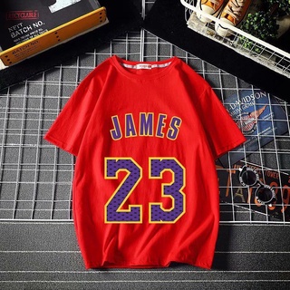 เสื้อยืดผู้ชายเสื้อยืดผู้ชายแฟชั่น✘NBA Lakers James เสื้อยืด No. 23 เด็กชายและเด็กหญิง ผ้าฝ้ายแท้ แขนสั้น เสื้อกีฬาบาสเก