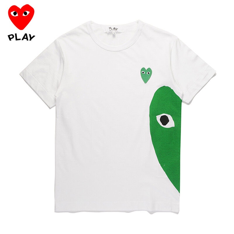 ของแท้COMME Des Garcons CDG Playเสื้อยืดแขนสั้นฝ้ายO-คอสำหรับทั้งหญิงและชายเสื้อยืดแฟชั่นSimple Basi