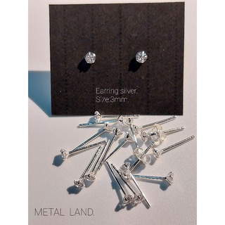 ต่างหูเงินประดับพลอยcz.Earring stud with cz stone.