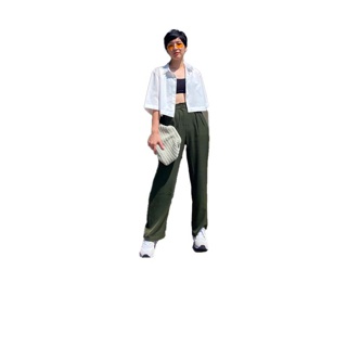 ลด 60.- ใส่โค้ด WPKMQT | Rool - Pants 202N กางเกงขายาวเอวสูง กางเกงทำงาน ทรงขากระบอก เนื้อผ้าพริ้วทิ้งตัวได้ดี