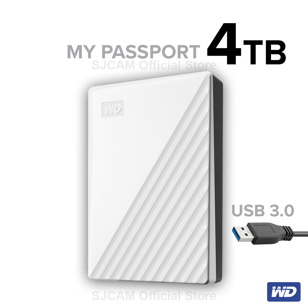 WD External Harddisk 4TB ฮาร์ดดิสก์แบบพกพา My Passport, USB 3.0 External HDD 2.5" (WDBPKJ0040BWT-WESN) ขาว ประกัน 3 ปี