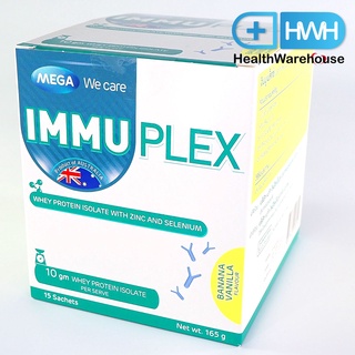 Mega Immuplex 10 g / ซอง ( 15 ซอง / กล่อง ) Banana Vanilla Flavour เวย์โปรตีน เสริมสร้างภูมิต้านทาน ชนิดซอง รส กล้วย วนิลา