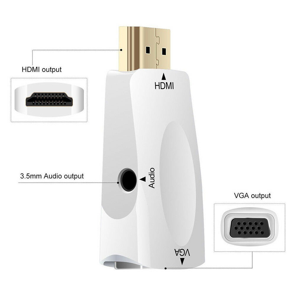 HDMI to VGA Adapter with Audio for PC Computer Notebook Desktop Tablet to HDMI Projector Display