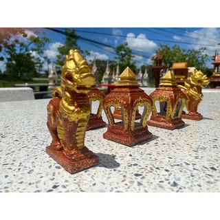 สิงห์ เสมา ศาลพระภูมิ เซท 6 ชิ้น เซทสีส้มทอง