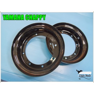 YAMAHA CHAPPY FRONT WHEEL HUB COVER "BLACK" SET Dia. 8" WIDE 4"  / ล้อกะทะ (ล้อหน้า) สีดำเงา ขอบ 8 นิ้ว ( 1 ล้อ)