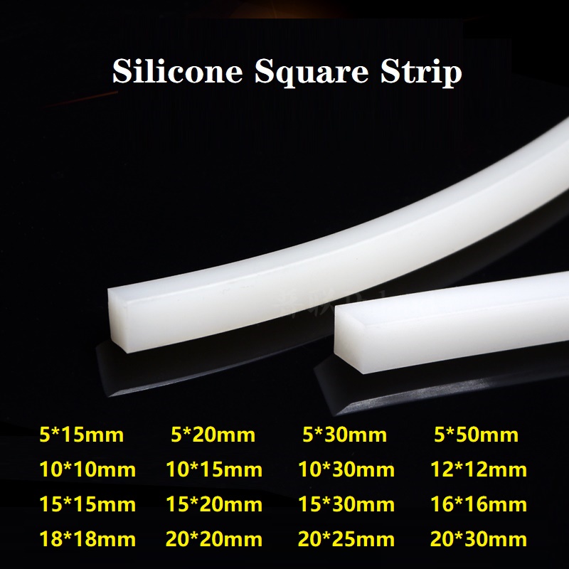 1เมตร ความกว้าง 5 6 8 10 12 15 16 18 20 มม. Silicone square strip ซิลิโคนสแควร์ Solid Sealing Strip แถบซิลิโคนทนอุณหภูมิสูง Non-Slip กันน้ำ