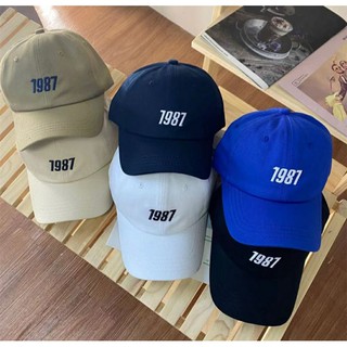 🐙 พร้อมส่ง6สี หมวก หมวกแก๊ปสีพื้นปักเลข1987 สไตล์เกาหลี 🐙