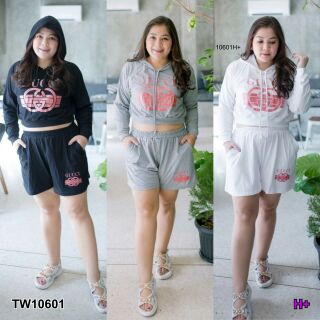 Set 2 ชิ้น #BigSize เสื้อครอปมีฮู้ดแขนยาว