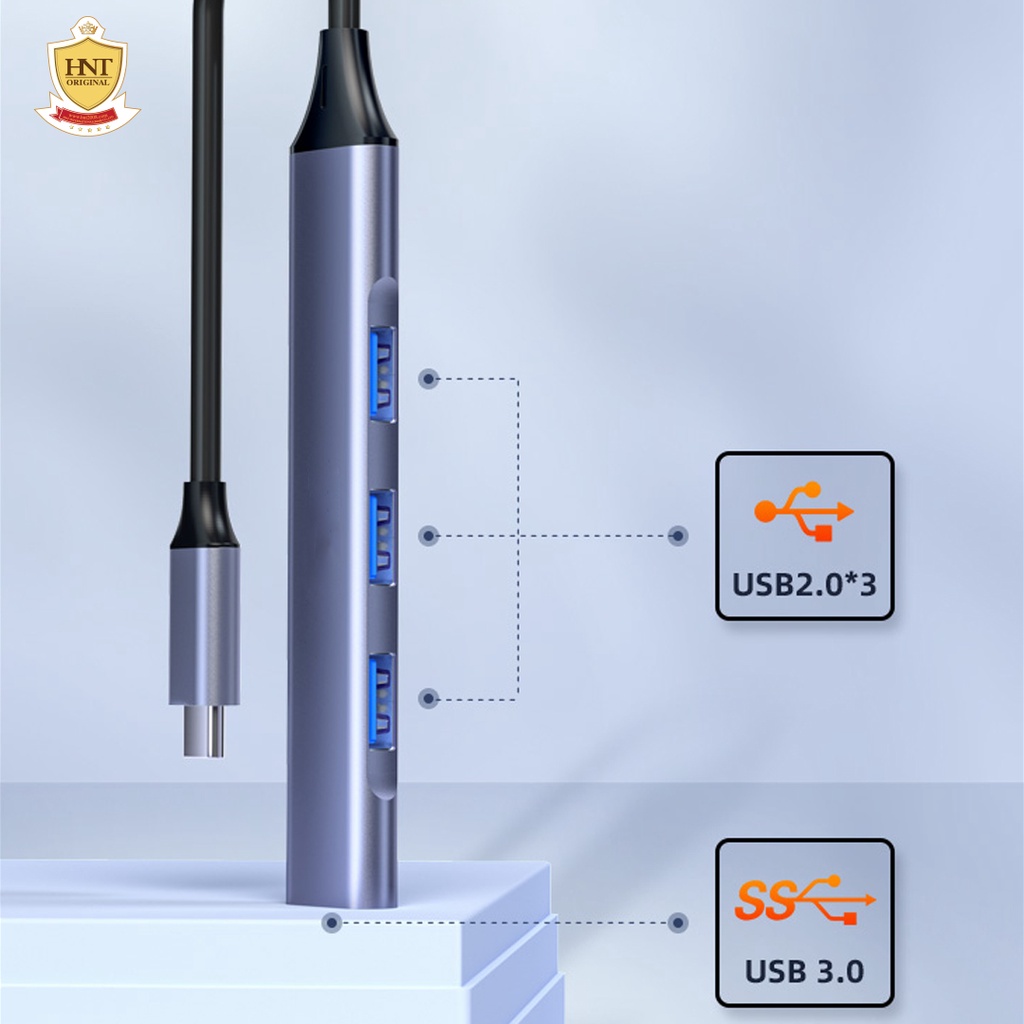 4 in 1 ฮับ USB Hub พอร์ต Type-C และ USB 3.0 แบบเลือก มี 4 ช่อง สําหรับโอนถ่ายข้อมูลแล็ปท็อป NoteBook, PC HNT 5701/9701