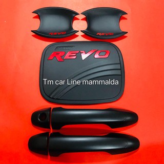 Revo รีโว้ เบ้ากันรอย ครอบมือจับ ครอบฝาถังน้ำมันใช้กับรถตัวสูงเท่านั้น เบ้าทรงกลมสีดำโลโก้แดง รุ่นCAB