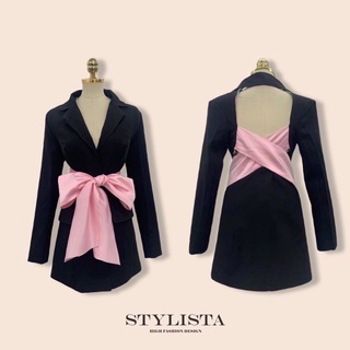 Code : ST20199-1 เดรสสูทเเขนยาว มีผ้าผูกโบว์ด้านหน้า งานป้าย Stylista