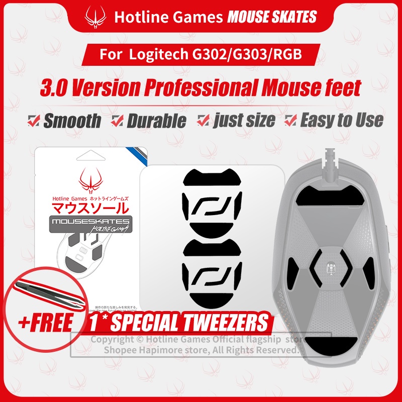 Hotline Games 3.0 Mouse Feet สําหรับ Logitech G302 / G303 / RGB Mouse Professional Mice Upgrade Kit