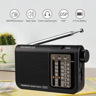 【จัดส่งในท้องถิ่น】Retekess V117 เครื่องเล่นวิทยุ FM AM SW แบบพกพา สำหรับผู้สูงอายุ พร้อมปุ่มปรับ (สีดำ)
