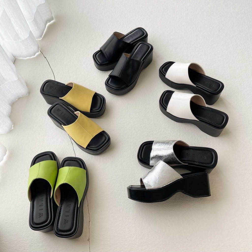 (รุ่น แพนเค้ก) - Wila shoes l รองเท้าส้นตึกพื้นดำ ความสูง2.5นิ้ว ทรงสวยมาก กดสั่งได้เลยนะคะ