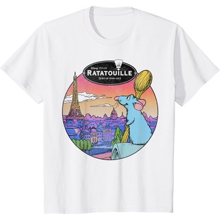 เสื้อยืดผ้าฝ้ายพรีเมี่ยม เสื้อยืด พิมพ์ลาย Disney Pixar Ratouille Over Look Paris